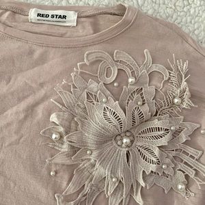 Pastel Pink Tee with Flower/Floral